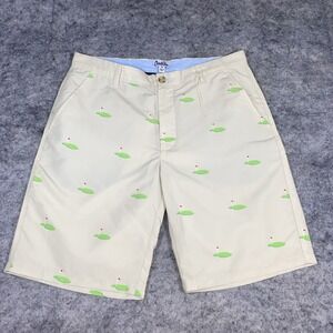 NWOT OVATION Mens Size 34 Golf Pin Flag Shorts Tan Khaki Quick Dry AOP Chino‎